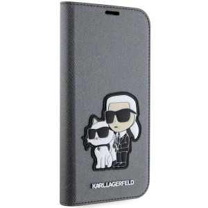 Оригинален твърд гръб KARL LAGERFELD Saffiano Karl & Choupette KLBKP14SSANKCPG - iPhone 14 сребрист - Img 5