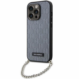 Оригинален твърд гръб KARL LAGERFELD Saffiano Monogram Chain KLHCP14XSACKLHPG - iPhone 14 Pro Max сребрист - Img 1