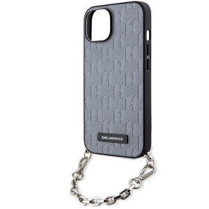 Оригинален твърд гръб KARL LAGERFELD Saffiano Monogram Chain KLHCP14SSACKLHPG - iPhone 14 сребрист - Img 5