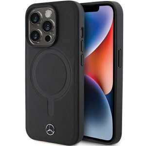 Оригинален твърд гръб MERCEDES Smooth Leather MagSafe - iPhone 15 Pro черен - Img 1