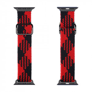 Плетена каишка DUX DUCIS Mixture - Apple Watch 41mm Series 9 / 41mm Series 8 / 41mm Series 7 / 40mm Series 6 / 40mm SE / 40mm Series 5 / 40mm Series 4 / 38mm Series 3 / 38mm Series 2 черен / червен - Img 1