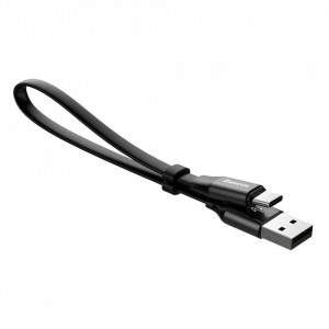 Плосък кабел за зареждане и данни със закопчалка BASEUS Nimble USB Type A към USB Type C 2A 0.23m (CATMBJ-01) черен - Img 4