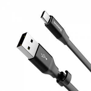 Плосък кабел за зареждане и данни със закопчалка BASEUS Nimble USB Type A към USB Type C 2A 0.23m (CATMBJ-01) черен - Img 6