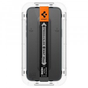 Плосък стъклен протектор SPIGEN TR Ez Fit с инструмент за поставяне - iPhone 15 Pro Max прозрачен - Img 5