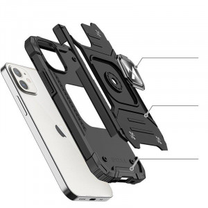 Подсилен гръб WOZINSKY Ring Armor със стойка - iPhone 14 черен - Img 2