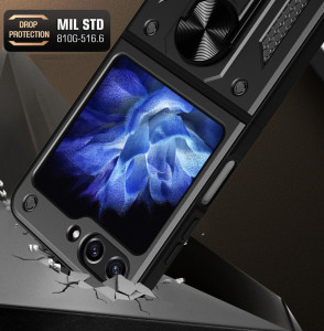 Подсилен калъф Hybrid Armor Camshield с подвижно покритие за камерата и стойка - Z Flip5 розов - Img 2
