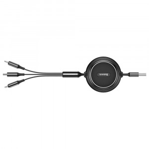Прибиращ се кабел за зареждане и данни BASEUS Golden Loop 3in1 USB кабел Type A към micro USB / Lightning / USB Type C 3.5A 35cm-10.2m черен (CAMLT-JH01) - Img 3