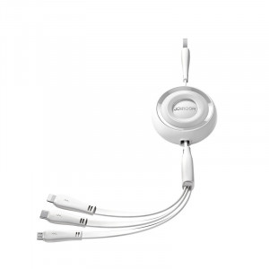 Прибиращ се кабел за зареждане и данни JOYROOM Colorful S-A40 3in1 USB Type A към USB Type C / Lightning / micro USB 1m бял - Img 1