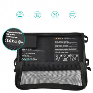 Сгъваемо соларно зарядно CHOETECH 19W 2x USB Type A черно - Img 8