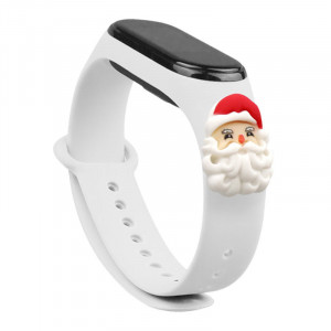 Силиконова каишка Xmas - Xiaomi Mi Band 3 / Band 4 коледен дизайн (Дядо Коледа) бял - Img 1