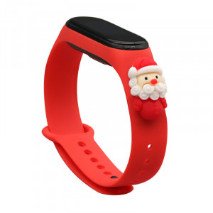 Силиконова каишка Xmas - Xiaomi Mi Band 3 / Band 4 коледен дизайн (Дядо Коледа 2) червен - Img 1
