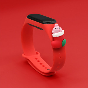Силиконова каишка Xmas - Xiaomi Mi Band 3 / Band 4 коледен дизайн (Дядо Коледа 1) червен - Img 2