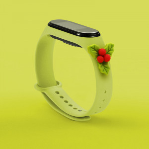 Силиконова каишка Xmas - Xiaomi Mi Band 3 / Band 4 коледен дизайн (имел) зелен - Img 2