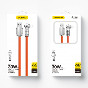 180° кабел за зареждане и данни DUDAO USB Type A към Lightning 30W 1m оранжев - Img 5