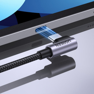 90° кабел за зареждане и данни с оплетка UGREEN US255 USB Type C към USB Type C 2.0 CM/M алуминиева обвивка с никелово покритие 0.5m сив / черен - Img 3