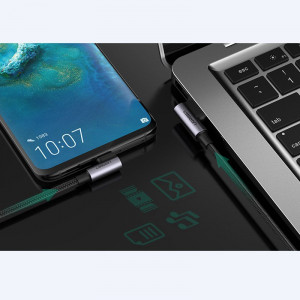 90° кабел за зареждане и данни с оплетка UGREEN USB Type A към USB Type C с бързо зареждане 3.0 3A 0.5m сив (US176 20855) - Img 4