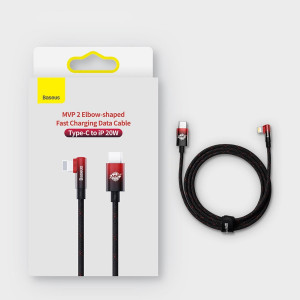 90° кабел за зареждане и данни BASEUS MVP 2 USB Type C към Lightning с бързо зареждане 20W 1m черен / червен - Img 19
