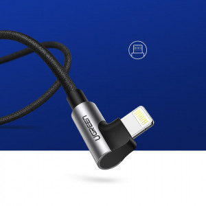 90° кабел за зареждане и данни UGREEN USB Type A към Lightning MFi 1m 2.4A черен (60521) - Img 5