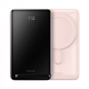 BASEUS Magnetic Bracket с безжично зареждане бързо зареждане Външна батерия 10000mAh 20W розов (c BASEUS Xiaobai series бързо зареждане кабел Type-C към Type-C 60W(20V / 3A) 50cm бяла) Overseas Edition - Img 1