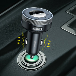 Bluetooth 5.0 FM трансмитер за кола BASEUS Enjoy Car с два USB порта за зареждане и мини жак 3.5mm 3.4A (LED дисплей) (CCLH-01) черен - Img 17