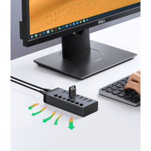 USB хъб UGREEN 7в1 USB Type C към 7x USB Type A 3.0 PD DC 12V (CM481) сив - Img 13