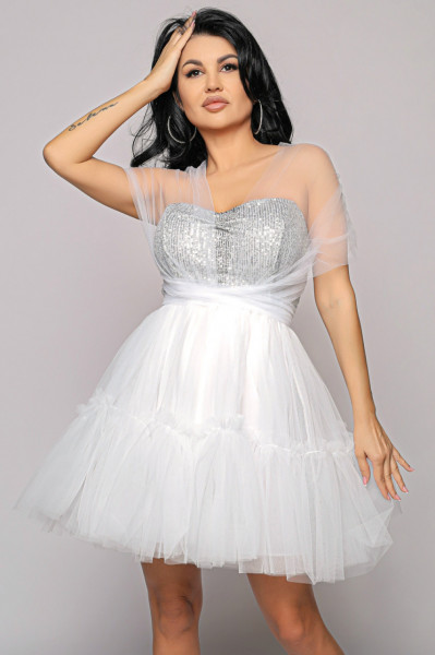 Rochie versatila alba cu top din paiete