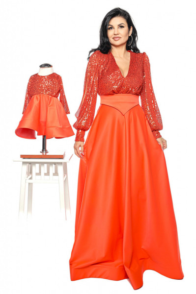 Set mama/fiica tafta si paiete orange