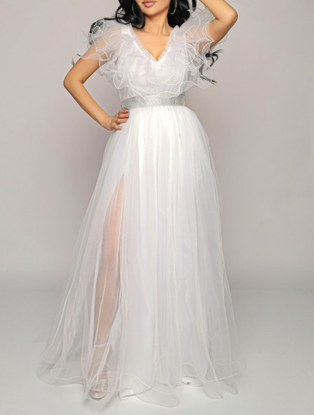 Rochie lunga tulle alb V