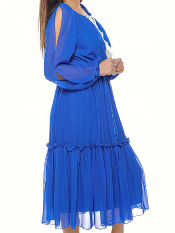 Rochie de zi din voal cu broderie si ciucuri,Donna albastru - Img 4