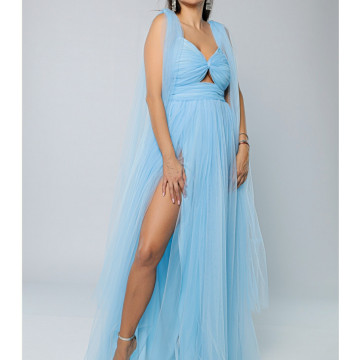 Rochie lunga eleganta din tulle Bella bleu - Img 5