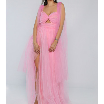 Rochie lunga eleganta din tulle Bella pink - Img 2