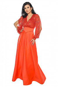 Rochie lunga tafta si paiete orange - Img 1