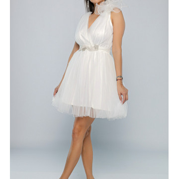 Rochie scurta alba de cununie civila sau banchet din tulle Vera - Img 3