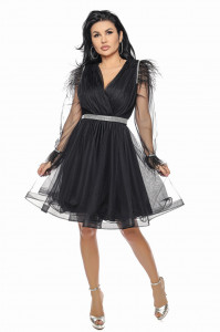 Rochie scurta din tulle negru cu pene - Img 2