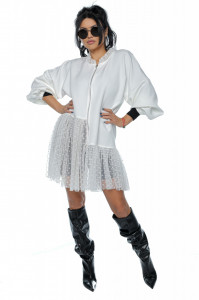 Cardigan alb cu tulle - Img 5
