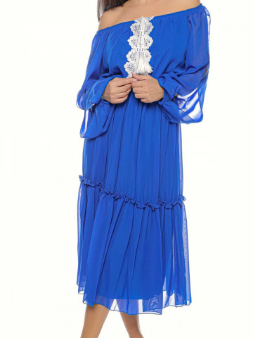 Rochie de zi din voal cu broderie si ciucuri,Donna albastru - Img 5