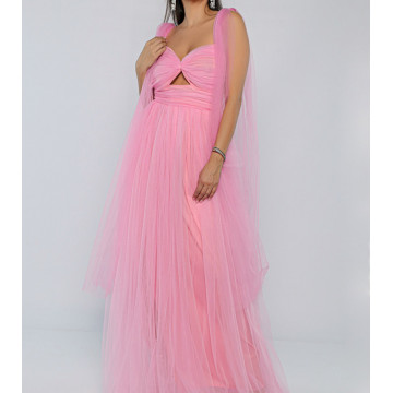 Rochie lunga eleganta din tulle Bella pink - Img 3