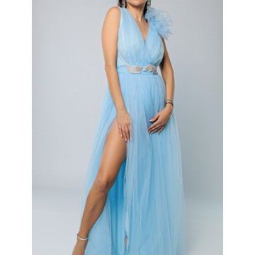 Rochie lunga eleganta din tulle Saya bleu - Img 2