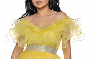 Rochie lunga tulle galben V - Img 7