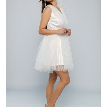 Rochie scurta alba de cununie civila sau banchet din tulle Vera - Img 4