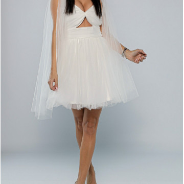 Rochie scurta de cununie civila sau banchet din tulle Bella white - Img 1