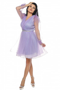 Rochie scurta din tulle lila cu pene - Img 2