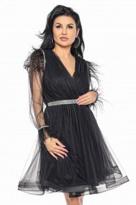 Rochie scurta din tulle negru cu pene - Img 3