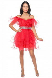 Rochie scurta tulle rosu V - Img 2