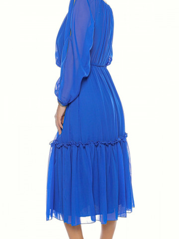 Rochie de zi din voal cu broderie si ciucuri,Donna albastru - Img 6