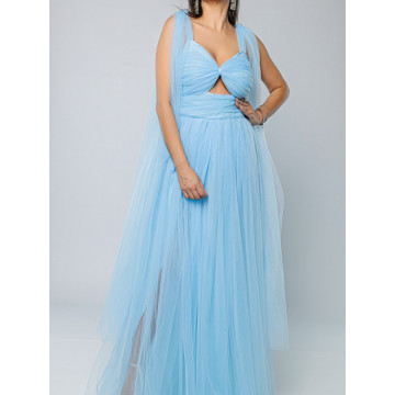 Rochie lunga eleganta din tulle Bella bleu - Img 7