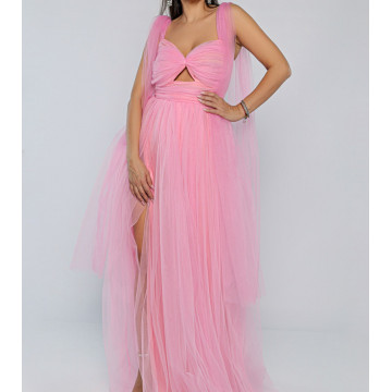 Rochie lunga eleganta din tulle Bella pink - Img 1