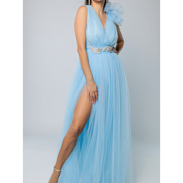Rochie lunga eleganta din tulle Saya bleu - Img 3