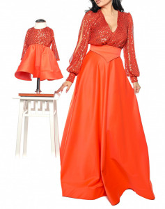Rochie lunga tafta si paiete orange - Img 5