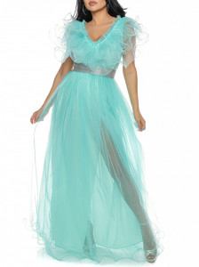 Rochie lunga tulle turqoise V - Img 1